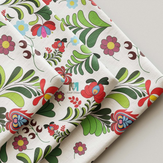 Boho, Hungarian Folk, Floral Pattern, Matyo, Tulip Fabric (Hungarian Matyó boho floral fabric close-up cottagecore linen - DIY sewing, craft projects handmade)