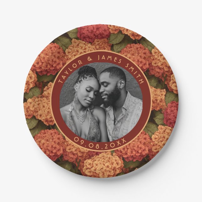 Boho Hydrangeas Plates For Wedding After Party (Front)