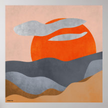 Boho hygge wall art sundown abstract landscape on