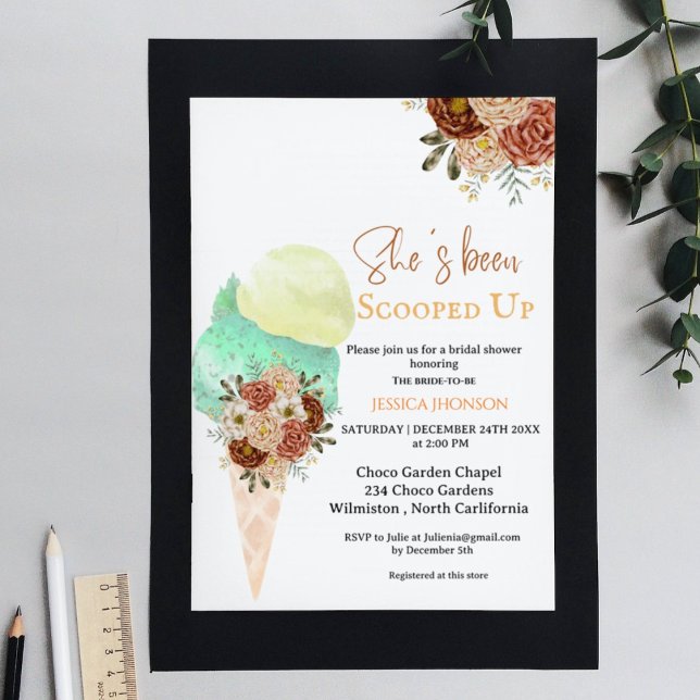 Boho ice cream bridal shower she's been scooped up invitation (Creator Uploaded)