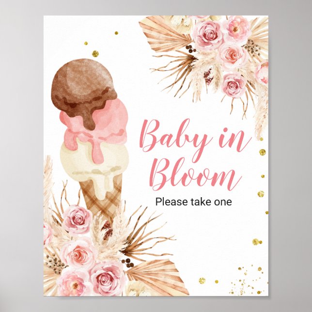 Boho ice cream Floral Baby In Bloom sign (Front)