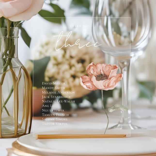 Boho Icelandic Watercolor Iceland Poppy Flower Tab Acrylic Sign (Boho Icelandic Watercolor Iceland Poppy Flower Table Number)