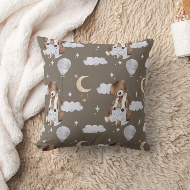 Boho in Neutrals: Baby Bears in Blues Nursery Cushion (Blanket)