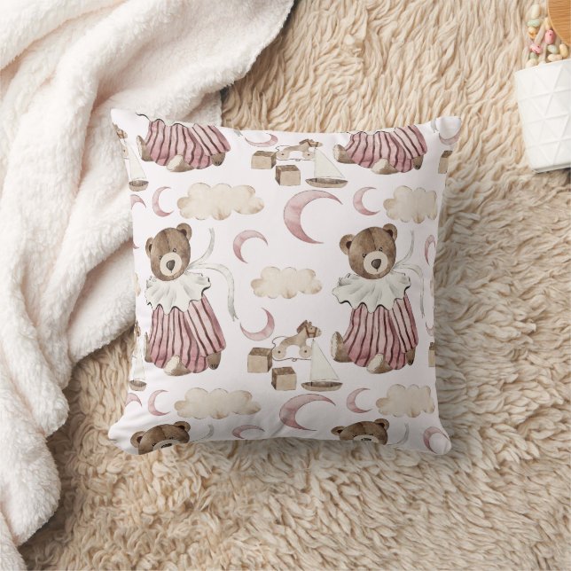 Boho in Neutrals: Baby Bears in Pinks Nursery Cushion (Blanket)