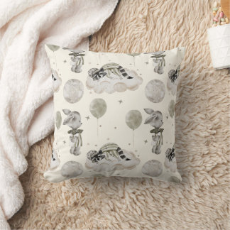 Boho in Neutrals: Sleepy Raccoons Nursery Cushion