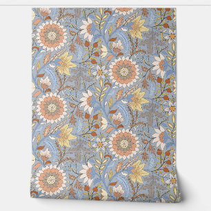 Boho Indian floral with blue grey background Wallpaper