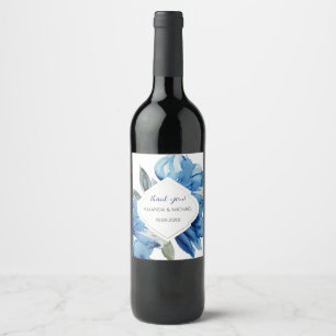Boho Indigo Blue Abstract Floral Wine Label