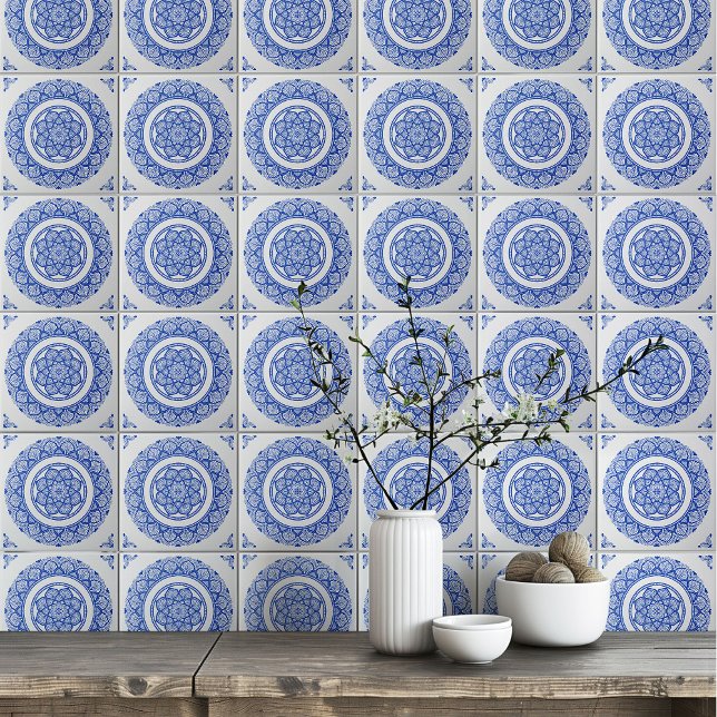 Boho Indigo Navy blue Mandala flower Tile (Creator Uploaded)