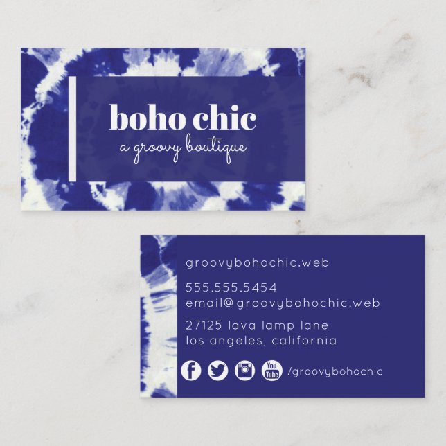 Boho Indigo Tie Dye Business Card (Front/Back)