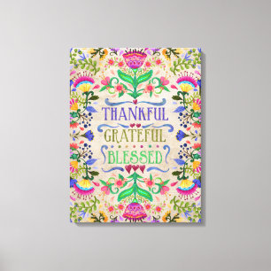 Boho Inspiration Modern Folk Art Flowers Canvas Print