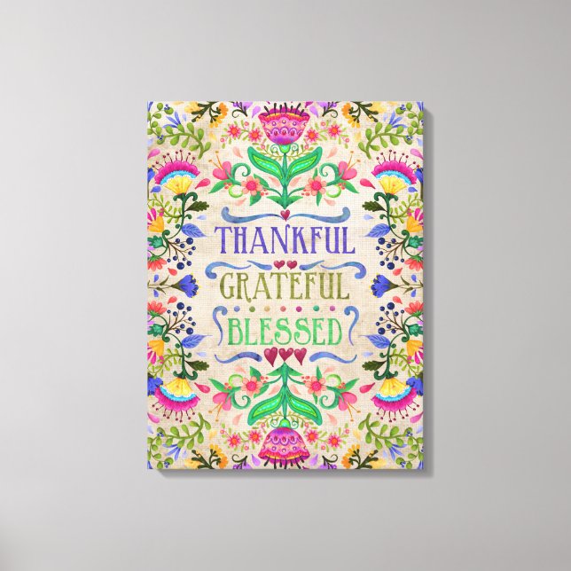 Boho Inspiration Modern Folk Art Flowers Canvas Print (Front)