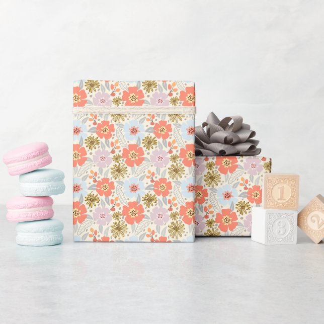 Boho Inspired Floral Pattern Wrapping Paper Roll (Baby Shower)