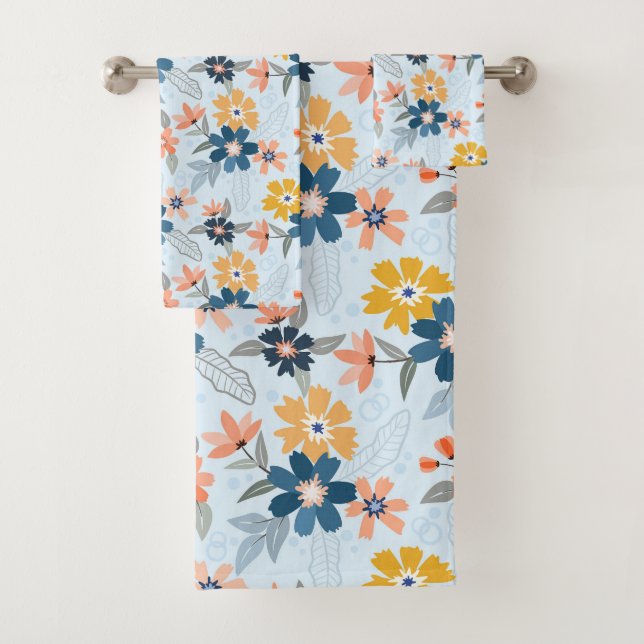 Boho Inspired Flower Pattern Bath Towel Set (Insitu)
