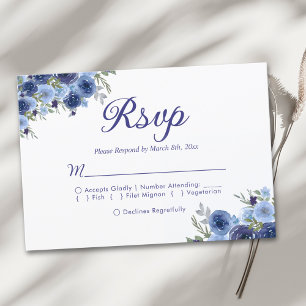 Boho-Inspired Navy Blooms – Wedding RSVP Card