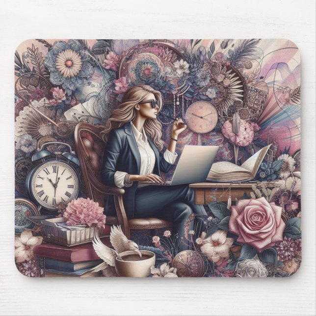 Boho inspired woman mouse mat, boho chic office mouse pad (Front)