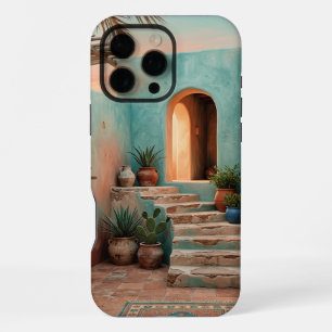 Boho iPhone 16 Pro Max Case   Moroccan Teal Stairc