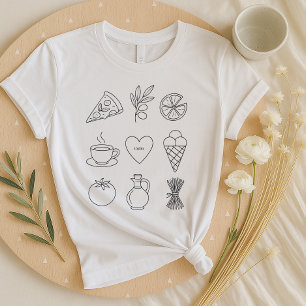 Boho Italian Food Shirt Hand Drawn Mediterranean