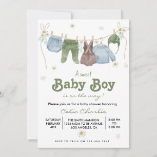Boho It's a Boy Baby Clothes Baby Shower Invitation
