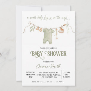 Boho It's a Boy Baby Clothes Baby Shower  Invitation