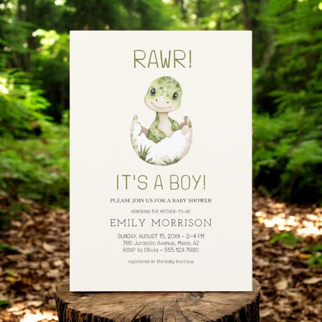 Boho It's a Boy Trendy Dinosaur Baby Boy Shower Invitation (Creator Uploaded)