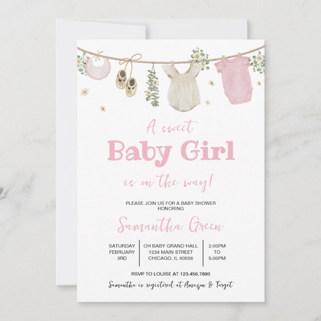 Boho It's a Girl Baby Clothes Baby Shower Invitation (Front)