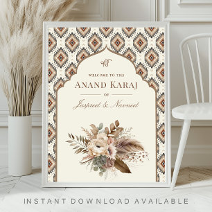 Boho Ivory Anand Karaj Sikh Wedding Welcome Sign