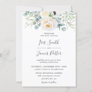 Boho Ivory Anemone Peony Floral Greenery Wedding Invitation