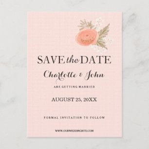 boho  ivory blush gold floral save the dates announcement postcard