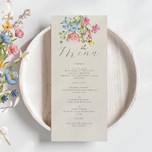 Boho Ivory Floral Wildflower Wedding Menu