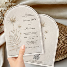 Boho Ivory Pampas Arch Wedding  with QR Code RSVP