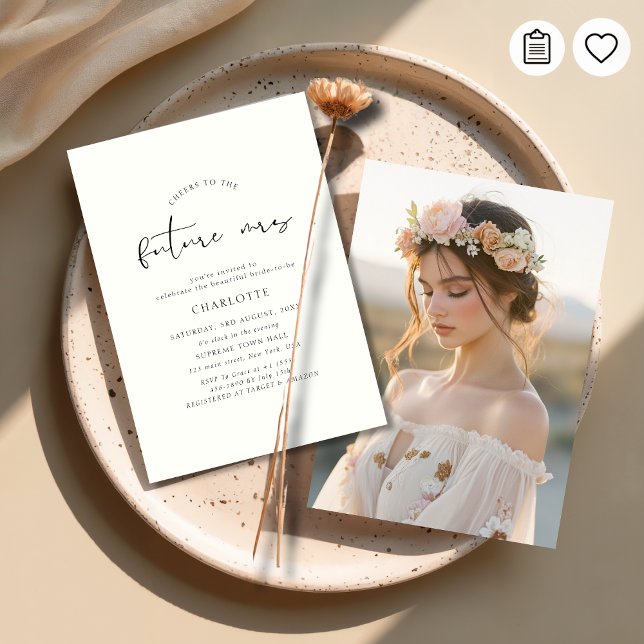 Boho Ivory Script Wedding Bridal Shower Photo Invitation (Creator Uploaded)