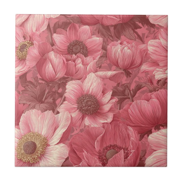 Boho Japanese Anemones  Tiles  For Durable Floors (Front)