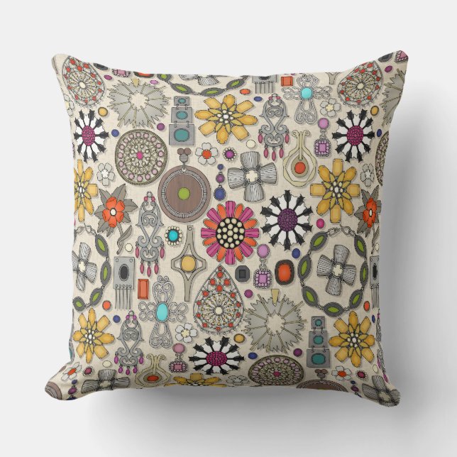 boho jewel treasures linen cushion (Front)