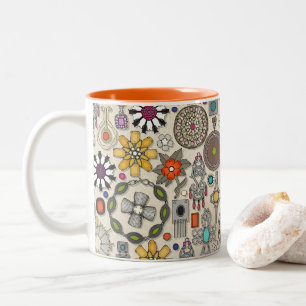 boho jewel treasures linen Two-Tone coffee mug