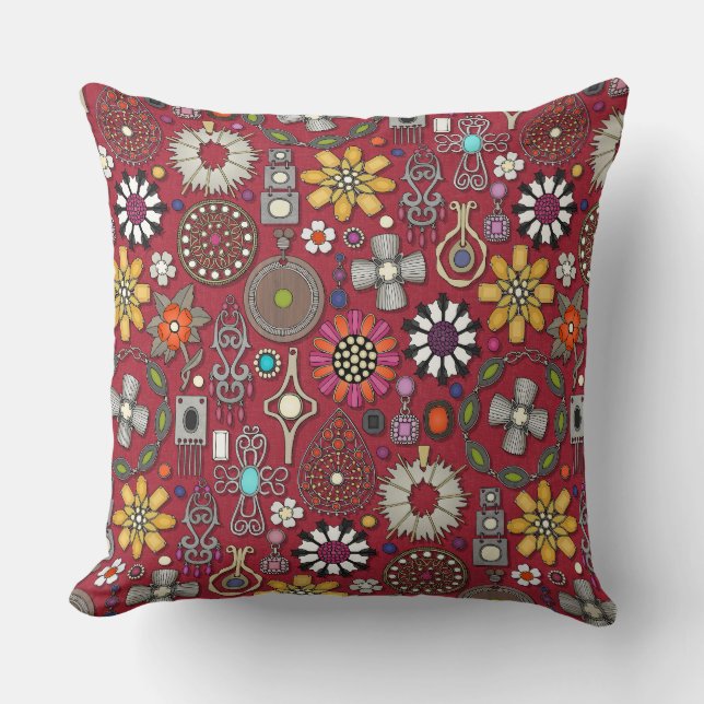 boho jewel treasures red cushion (Front)