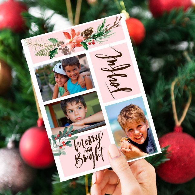 Boho Joyful Merry and Bright Christmas Photo Holiday Card (Creator Uploaded)