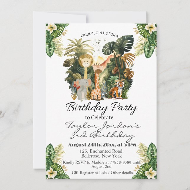 Boho Jungle Animals Birthday Party Invitation (Front)
