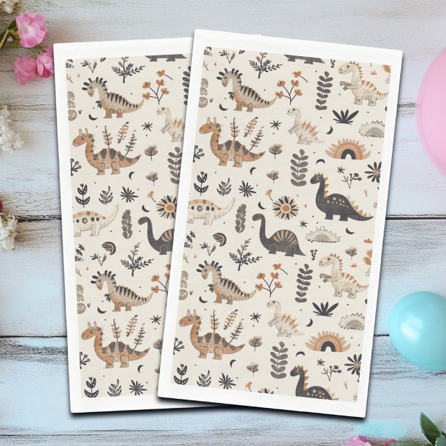 Boho Jungle Dinosaur Pattern Birthday Napkin (Creator Uploaded)