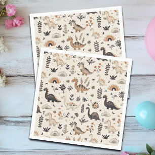 Boho Jungle Dinosaur Pattern Birthday Napkin