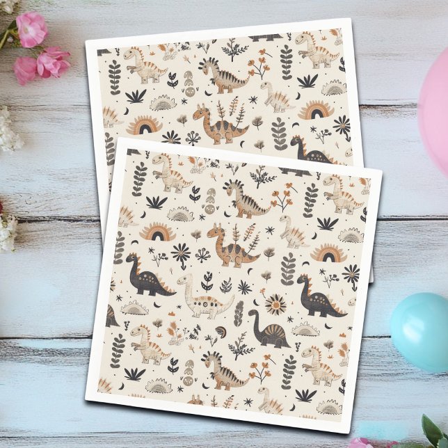 Boho Jungle Dinosaur Pattern Birthday Napkin (Creator Uploaded)