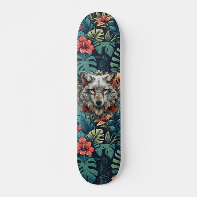 Boho Jungle White Wolf Skateboard  (Front)