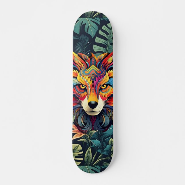 Boho Jungle Wolf Skateboard  (Front)