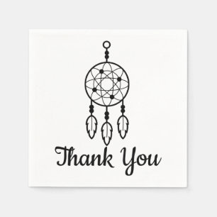 Boho Just Married Dream Catcher Wedding Black Napkin