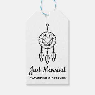 Boho Just Married Dreamcatcher Tribal Wedding Gift Tags