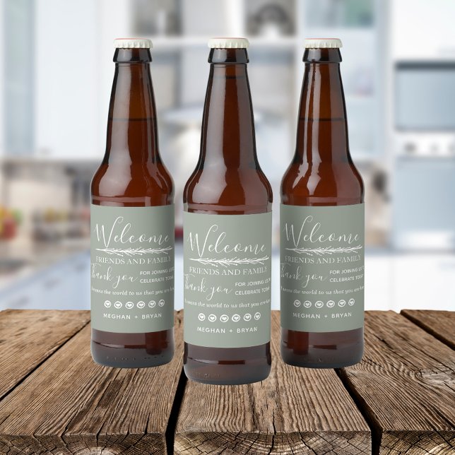 Boho Khaki Green Welcome To Our Wedding Beer Bottle Label (Boho Khaki Green Welcome To Our Wedding Beer Bottle Label)