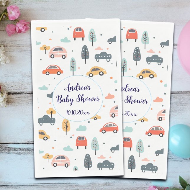 Boho Kids Cars, Trees & Clouds Pattern Baby Shower Napkin (Creator Uploaded)