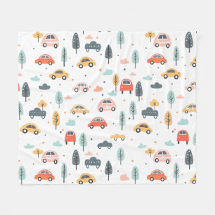 Boho Kids Cars, Trees & Clouds Pattern Fleece Blanket