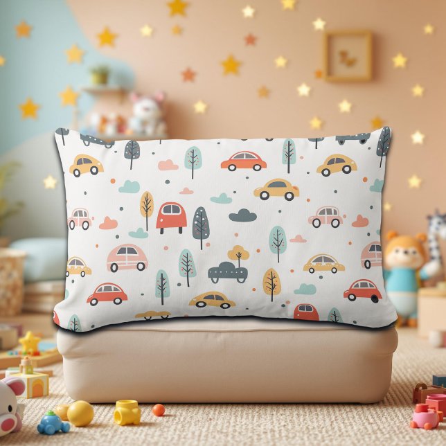 Boho Kids Cars, Trees & Clouds Pattern Lumbar Cushion (Creator Uploaded)