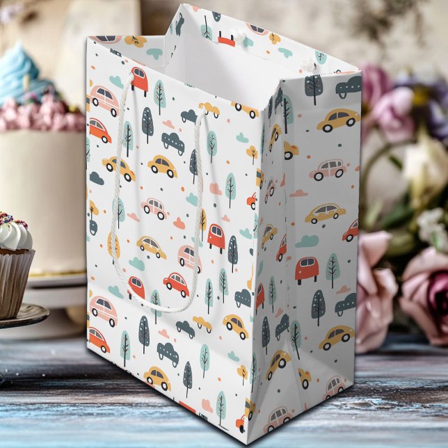 Boho Kids Cars, Trees & Clouds Pattern Medium Gift Bag (Creator Uploaded)