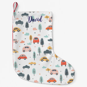 Boho Kids Cars, Trees & Clouds Pattern Small Christmas Stocking